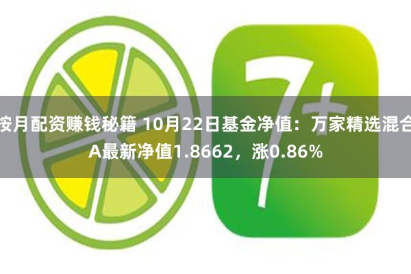 按月配资赚钱秘籍 10月22日基金净值：万家精选混合A最新净值1.8662，涨0.86%