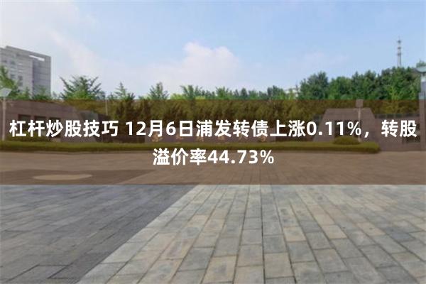 杠杆炒股技巧 12月6日浦发转债上涨0.11%，转股溢价率44.73%